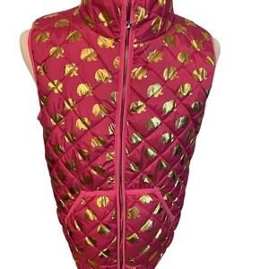 Simply Southern Girls XL 14/16 Pink Quilted Vest Elephant Print Zip Pockets gold